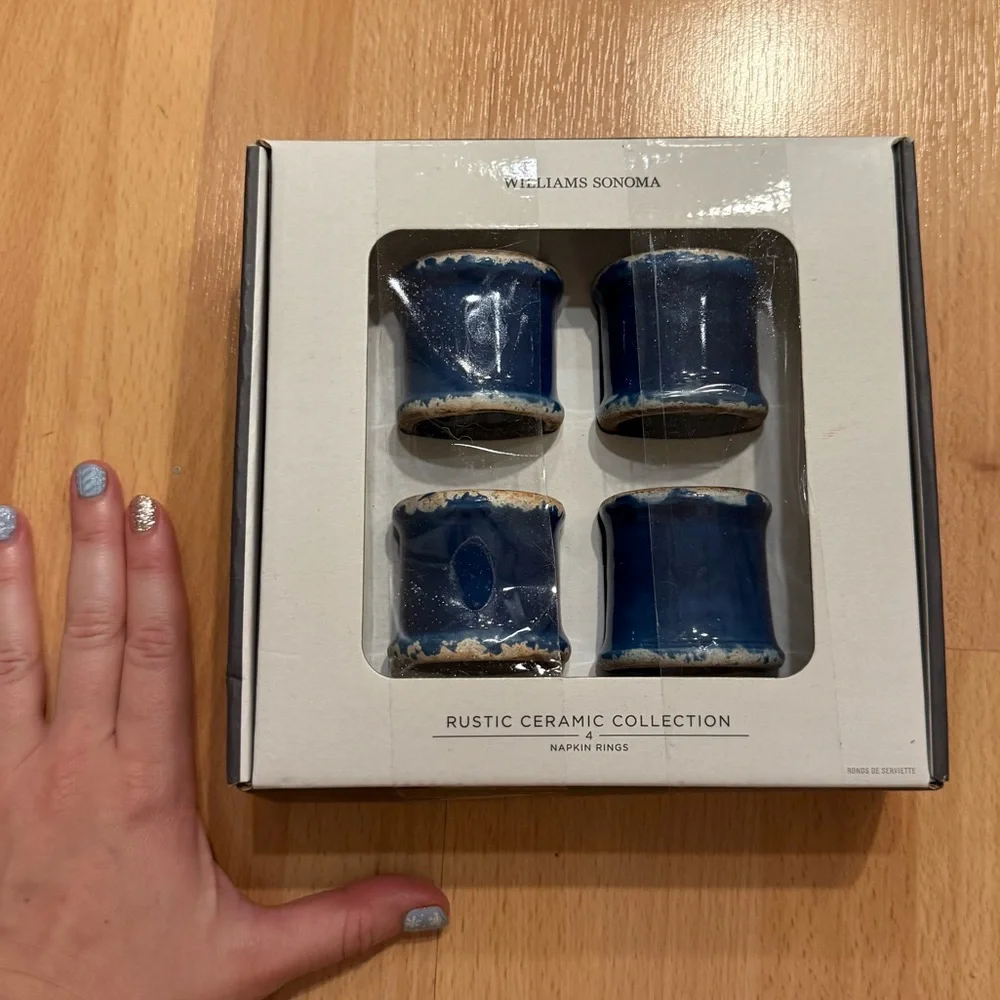 Williams Sonoma Rustic Blue Ceramic Napkin Rings